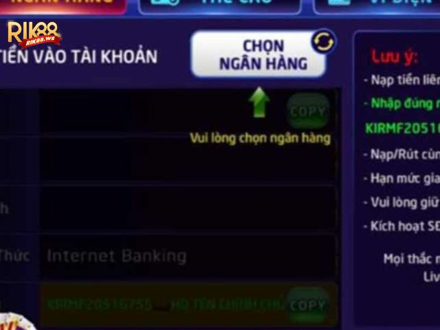 Quy trình nạp tiền tại Rik88